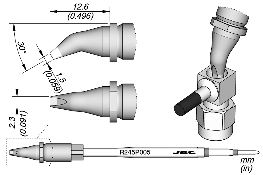 R245P005 - Chisel Bent Cartridge 2.3 x 1.5 mm